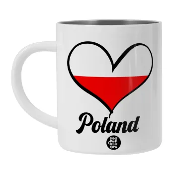 Poland flag, Λευκή Ανοξείδωτη Μεταλλική Κούπα 450ml - Διπλού Τοιχώματος 