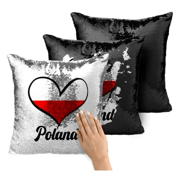 Poland flag, Μαξιλάρι καναπέ Μαγικό Μαύρο με πούλιες 40x40cm περιέχεται το γέμισμα