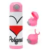 Children's hot water bottle, stainless steel, with safety straw, PINK (500ml)