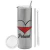 Tumbler stainless steel Silver 600ml, with metal straw & cleaning brush
