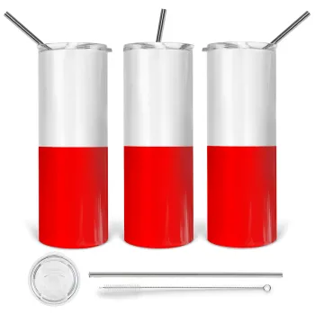 Poland flag, Tumbler ποτήρι θερμό από ανοξείδωτο ατσάλι 600ml, με μεταλλικό καλαμάκι & βούρτσα καθαρισμού