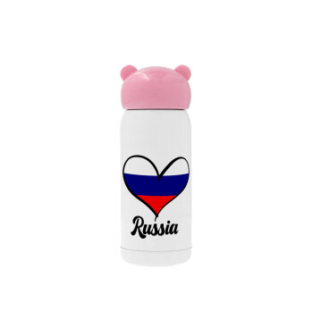 Russia flag, Pink stainless steel thermal flask, 320ml