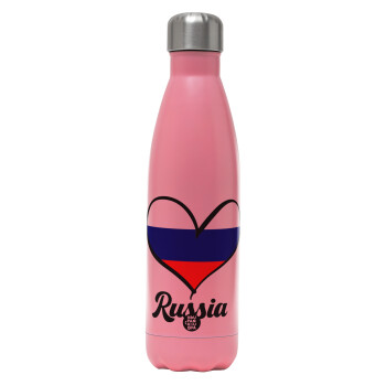 Russia flag, Metal mug thermos Pink Mat (Stainless steel), double wall, 500ml