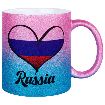 Russia flag, Κούπα Χρυσή/Μπλε Glitter, κεραμική, 330ml