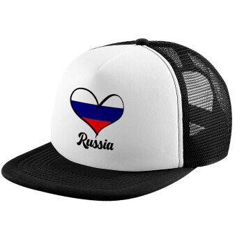 Russia flag, Καπέλο Ενηλίκων Soft Trucker με Δίχτυ Black/White (POLYESTER, ΕΝΗΛΙΚΩΝ, UNISEX, ONE SIZE)