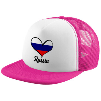 Russia flag, Καπέλο Soft Trucker με Δίχτυ Pink/White 