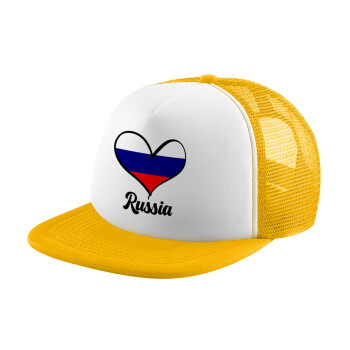 Russia flag, Καπέλο Soft Trucker με Δίχτυ Κίτρινο/White 