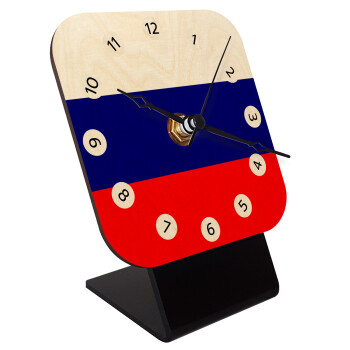 Russia flag, Επιτραπέζιο ρολόι σε φυσικό ξύλο (10cm)