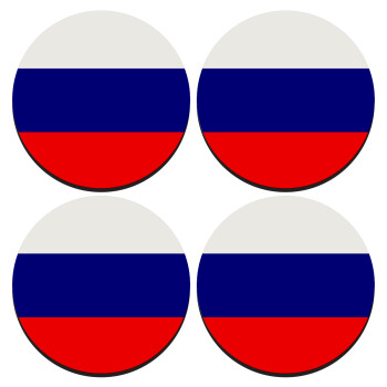 Russia flag, ΣΕΤ 4 Σουβέρ ξύλινα στρογγυλά (9cm)