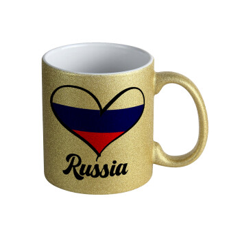 Russia flag, Κούπα Χρυσή Glitter που γυαλίζει, κεραμική, 330ml