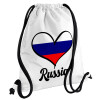 Russia flag, Τσάντα πλάτης πουγκί GYMBAG λευκή, με τσέπη (40x48cm) & χονδρά κορδόνια