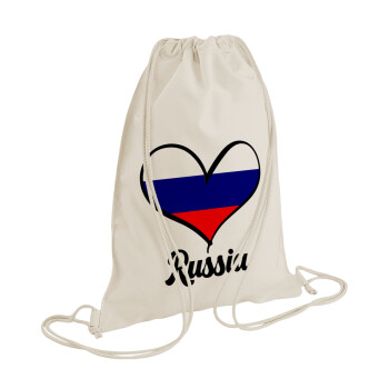 Russia flag, Τσάντα πλάτης πουγκί GYMBAG natural (28x40cm)