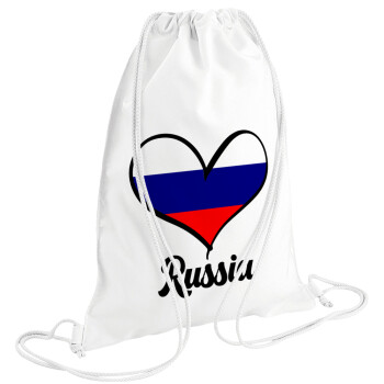 Russia flag, Τσάντα πλάτης πουγκί GYMBAG λευκή (28x40cm)