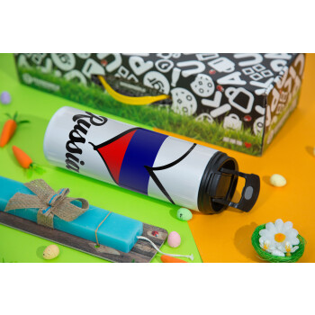 Russia flag, Easter candle,Travel Tumbler 2 Lids, with metal straw & cleaning brush & aromatic flat candle (30cm) (BLUE)