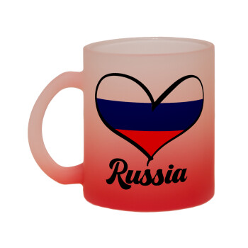 Russia flag, Κούπα γυάλινη δίχρωμη με βάση το κόκκινο ματ, 330ml