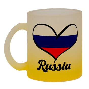 Russia flag, Κούπα γυάλινη δίχρωμη με βάση το κίτρινο ματ, 330ml