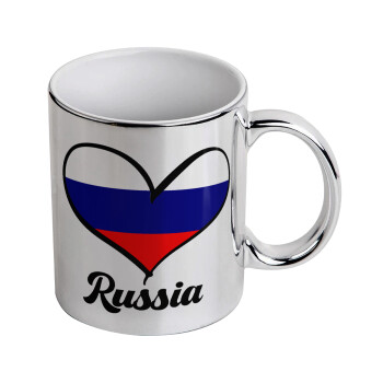 Russia flag, Κούπα κεραμική, ασημένια καθρέπτης, 330ml