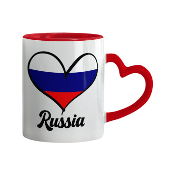 Russia flag, Κούπα καρδιά χερούλι κόκκινη, κεραμική, 330ml