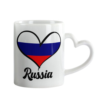 Russia flag, Κούπα καρδιά χερούλι λευκή, κεραμική, 330ml