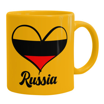 Russia flag, Ceramic coffee mug yellow, 330ml (1pcs)