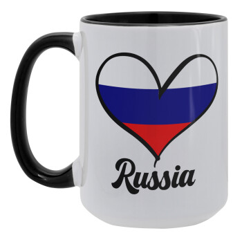 Russia flag, Κούπα Mega 15oz, κεραμική Μαύρη, 450ml