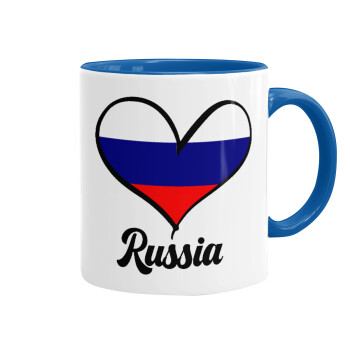 Russia flag, Κούπα χρωματιστή μπλε, κεραμική, 330ml