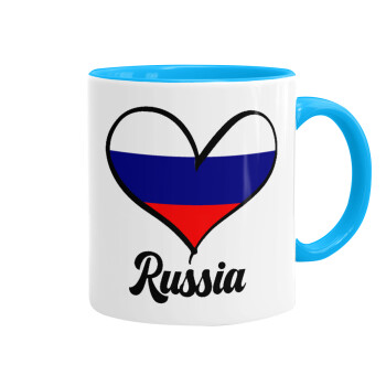 Russia flag, Κούπα χρωματιστή γαλάζια, κεραμική, 330ml