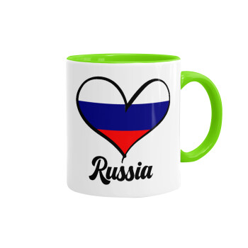 Russia flag, Mug colored light green, ceramic, 330ml