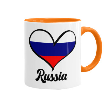 Russia flag, Mug colored orange, ceramic, 330ml