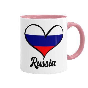 Russia flag, Κούπα χρωματιστή ροζ, κεραμική, 330ml