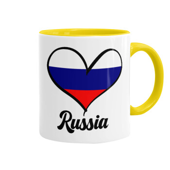 Russia flag, Κούπα χρωματιστή κίτρινη, κεραμική, 330ml