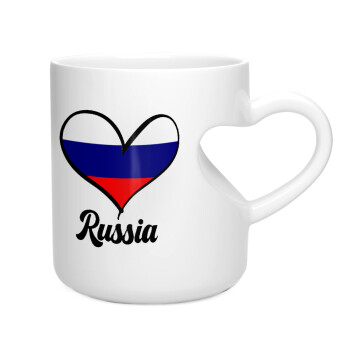 Russia flag, Κούπα καρδιά λευκή, κεραμική, 330ml