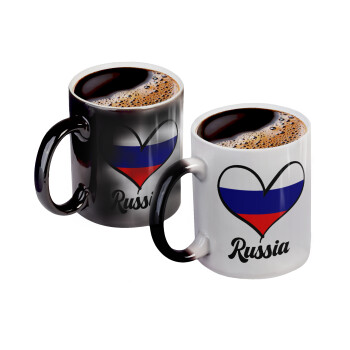 Russia flag, Color changing magic Mug, ceramic, 330ml when adding hot liquid inside, the black colour desappears (1 pcs)