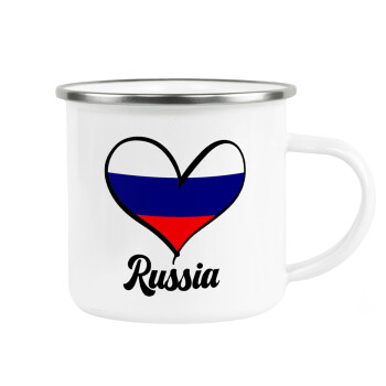 Russia flag, Metallic enamel cup white 360ml