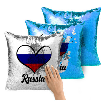 Russia flag, Μαξιλάρι καναπέ Μαγικό Μπλε με πούλιες 40x40cm περιέχεται το γέμισμα