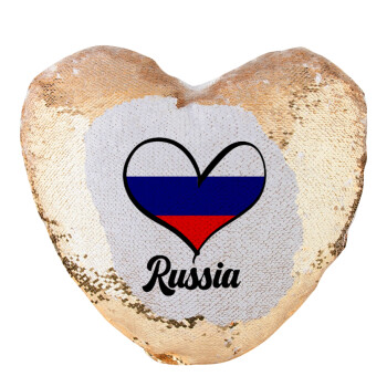 Russia flag, Μαξιλάρι καναπέ καρδιά Μαγικό Χρυσό με πούλιες 40x40cm περιέχεται το  γέμισμα