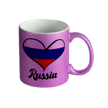Russia flag, Κούπα Μωβ Glitter που γυαλίζει, κεραμική, 330ml