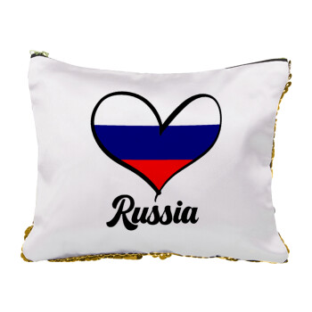 Russia flag, Τσαντάκι νεσεσέρ με πούλιες (Sequin) Χρυσό