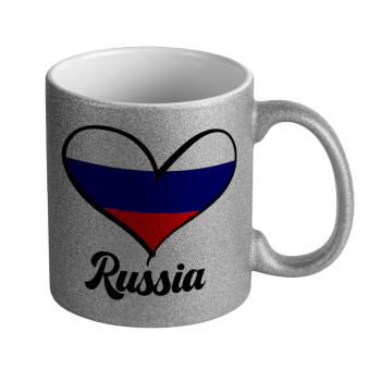 Russia flag, Κούπα Ασημένια Glitter που γυαλίζει, κεραμική, 330ml