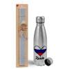 Easter Set, metallic Inox water bottle (750ml) & aromatic flat Easter candle (30cm) (GRAY)