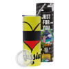Neon Yellow Travel Tumbler θερμό, μεταλλικό καλαμάκι(Ανωξείδωτο 304 Food grade, BPA free, 600ml)