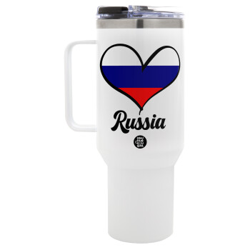 Russia flag, Mega Tumbler με καπάκι, διπλού τοιχώματος (θερμό) 1,2L