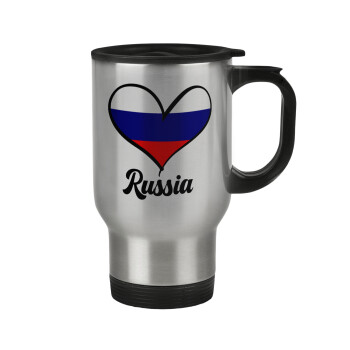 Russia flag, Κούπα ταξιδιού ανοξείδωτη με καπάκι, διπλού τοιχώματος (θερμό) 450ml