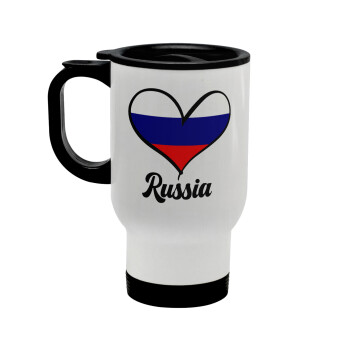 Russia flag, Κούπα ταξιδιού ανοξείδωτη με καπάκι, διπλού τοιχώματος (θερμό) λευκή 450ml