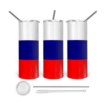 Russia flag, Tumbler stainless steel 600ml, with metal straw & cleaning brush