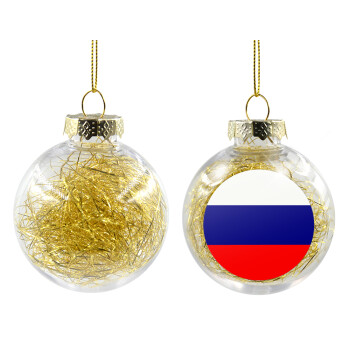 Russia flag, Transparent Christmas tree ball ornament with gold filling 8cm