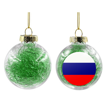 Russia flag, Χριστουγεννιάτικη μπάλα δένδρου διάφανη με πράσινο γέμισμα 8cm