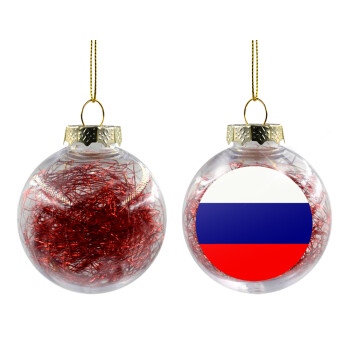 Russia flag, Χριστουγεννιάτικη μπάλα δένδρου διάφανη με κόκκινο γέμισμα 8cm