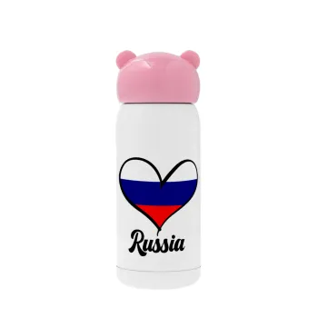 Russia flag, Pink stainless steel thermal flask, 320ml