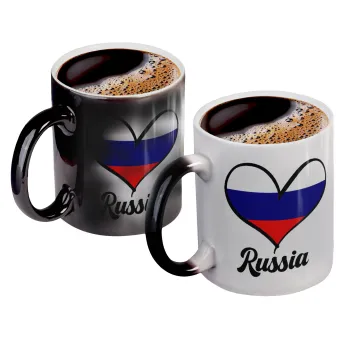 Russia flag, Color changing magic Mug, ceramic, 330ml when adding hot liquid inside, the black colour desappears (1 pcs)